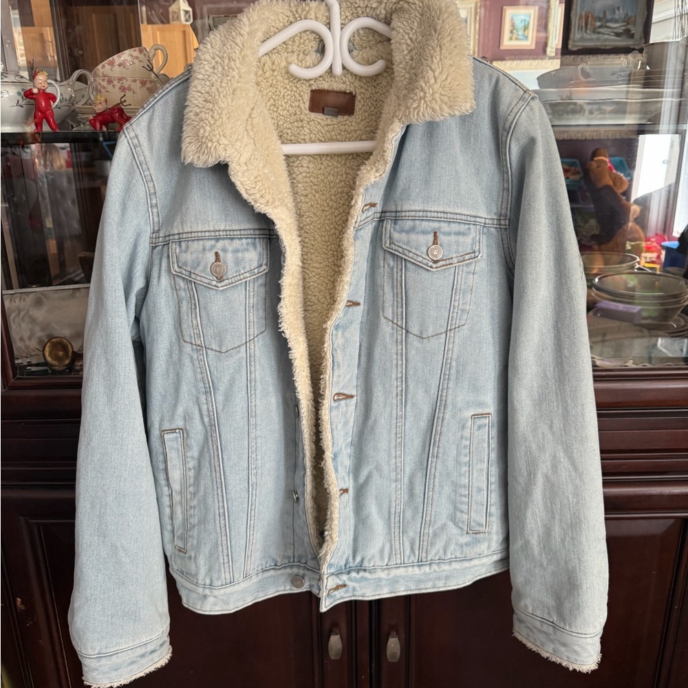 ASOS Cream Sherpa Jacket with Brown Accents